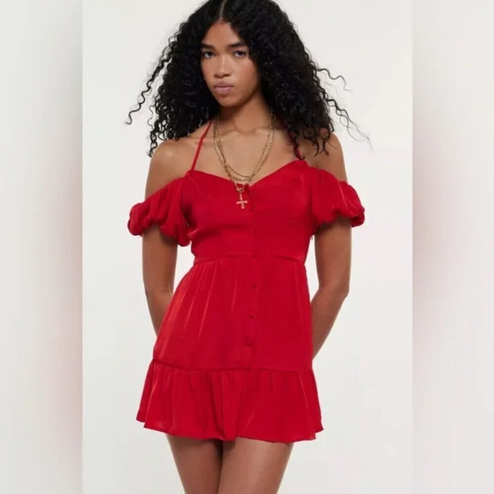 NWT UO Kimchi Blue Courtney Red Cold Shoulder Mini Dress